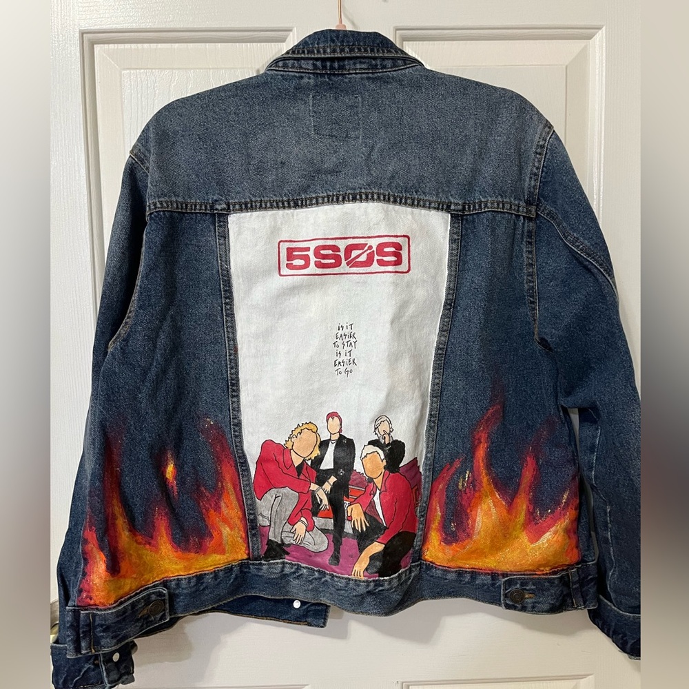 OOAK 5 Seconds of Summer Hand Painted Jean Jacket L XL 14 16